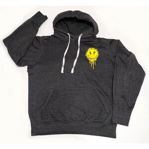ElevenParis Hoodie Sweatshirt Mens M Gray Pullover Splatter Smiley Face Graphic